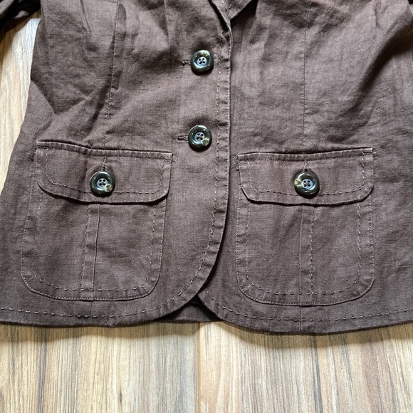 Brown Linen Womens Suit Jacket Blazer - Picture 2 of 7
